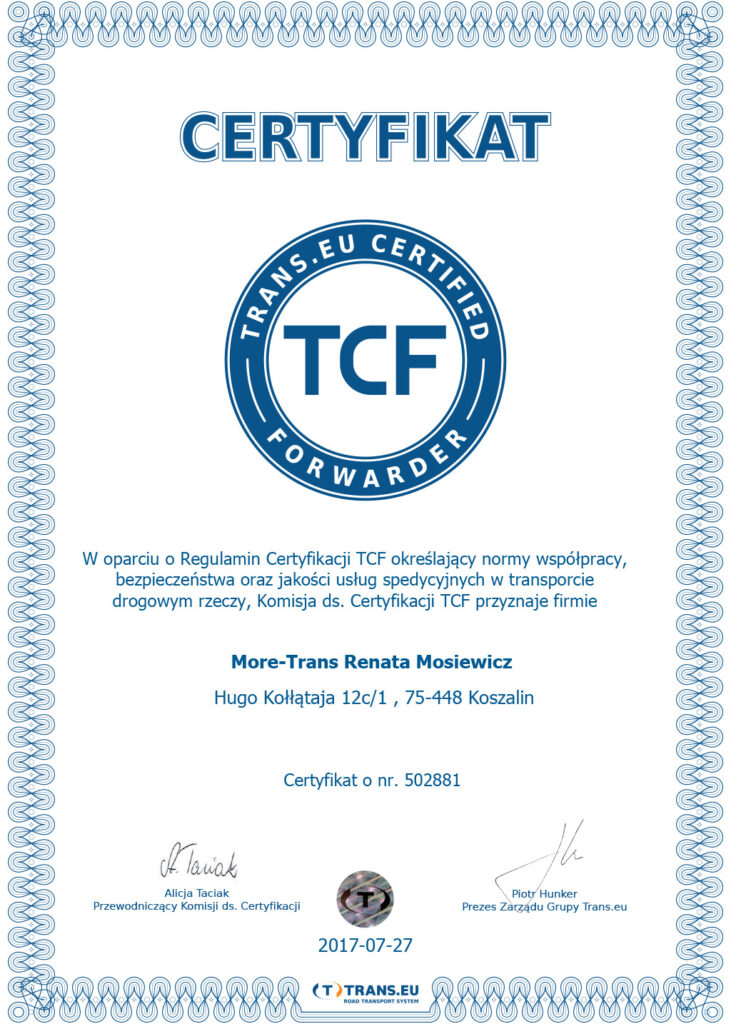 Trans-TCF-Certyfikat